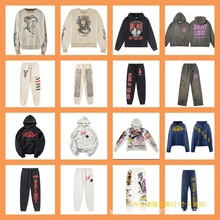 复古绘画涂鸦水洗做旧破洞宽松加绒连帽卫衣男女款连帽衫街头情侣