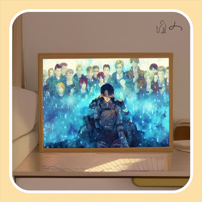 Attack on Titan Decorative Painting for Living Room and Bedroom, Photo Frame Light with Three-Color Dimmable Lighting, Cartoon Home Decor