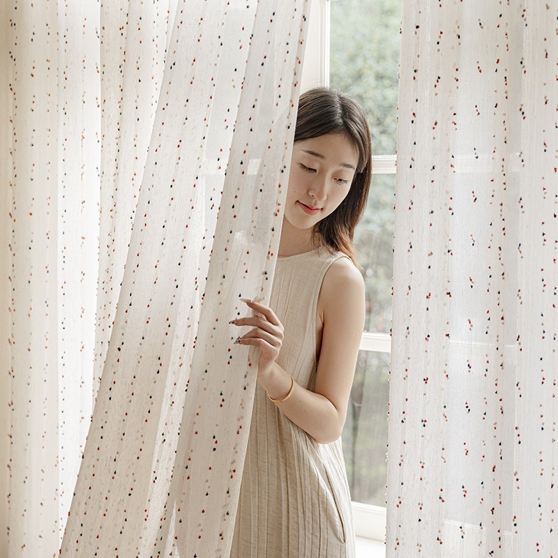 Rainbow Candy Bean Yarn Linen Screen Curtain Kidsren's Girl Cute Princess Room Bedroom Curtain Light-Transmitting and Opaque