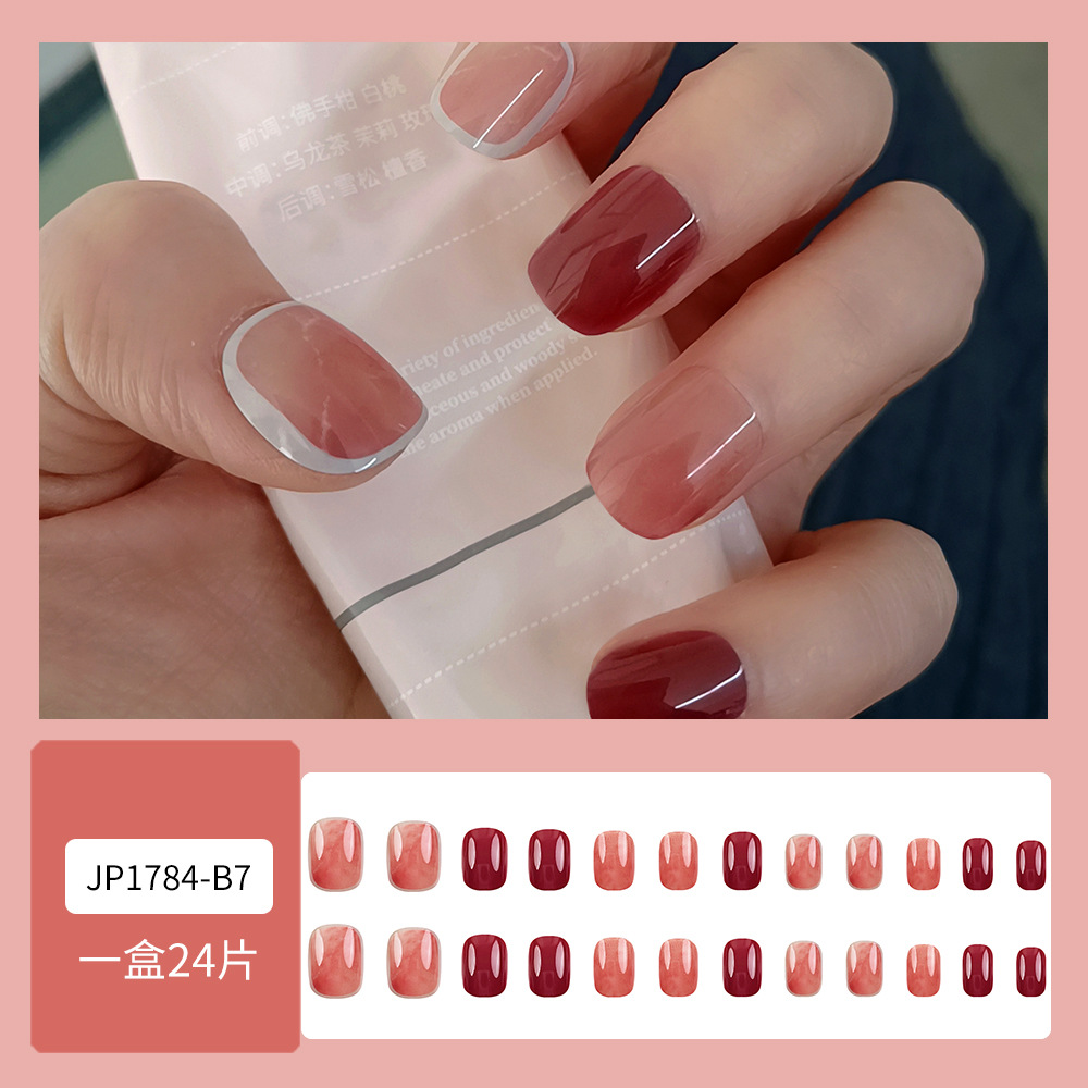 Granada rojo sólido brillante cara de vestir uñas blanqueadoras suaves escalera de uñas falsas 24 piezas de uñas al por mayor productos terminados image 7
