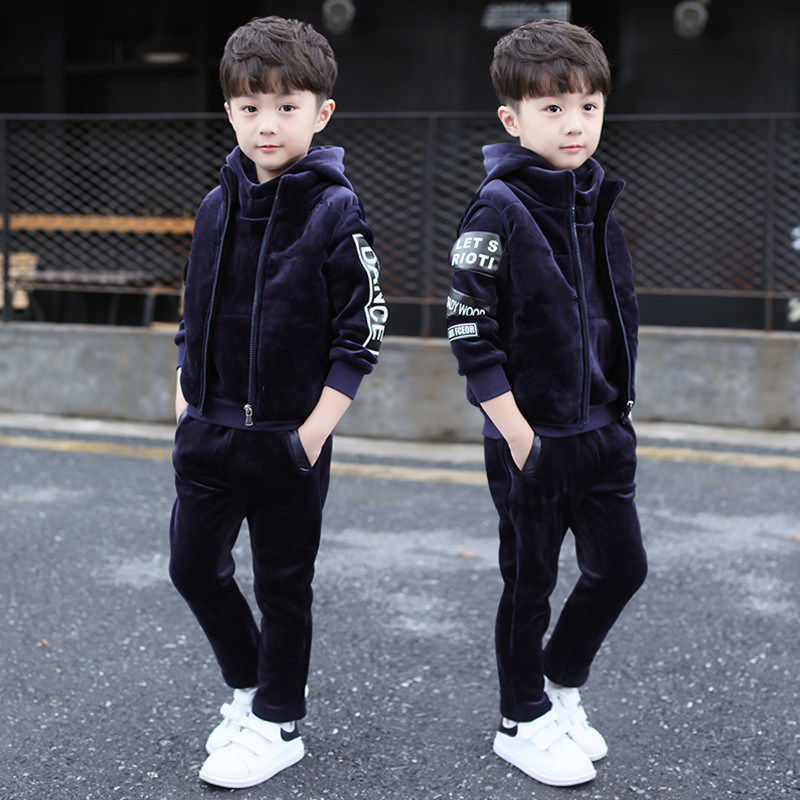 Set caldo per bambini in tre pezzi di peluche e ispessito per bambini, inverno_voghion.com
