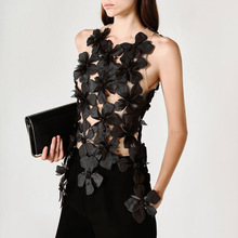 欧美性感风上衣女2025早秋新款时尚花朵网纱拼接设计感无袖款背心