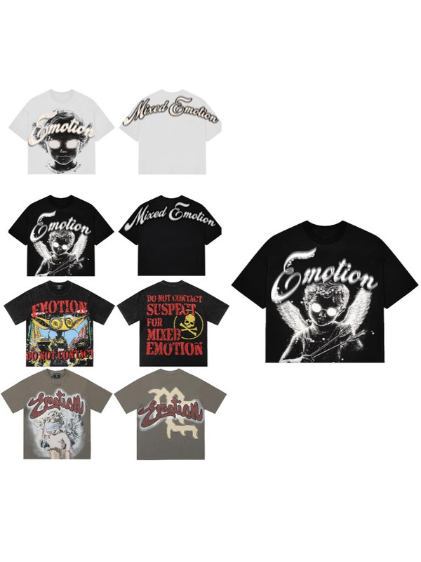 MIXED EMOTION 新作 25ss クロスボーダー アメリカン トレンド ストリート ピュアコットン ヒップホップ ホット ショート カジュアル ダイヤモンド 半袖 Tシャツ|undefined