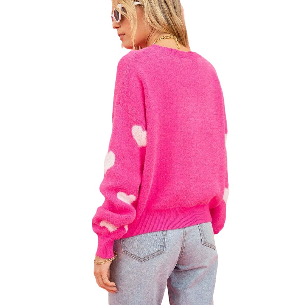 Suéter de Mujer Estilo Europeo y Americano, Primavera 2023, Cuello Redondo, con Corazón, para el Día de San Valentín, Talla Grande