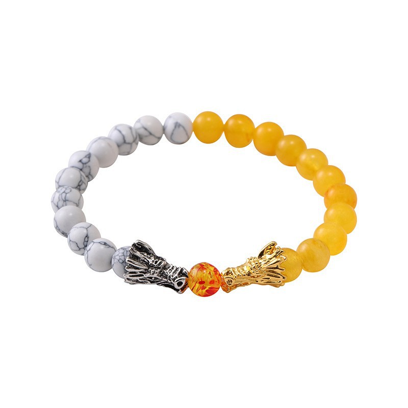 Suministro de comercio exterior joyería moda simple piedra volcánica de 8mm blanco turquesa pulsera de cristal amarillo pulsera de grifo pulsera al por mayor