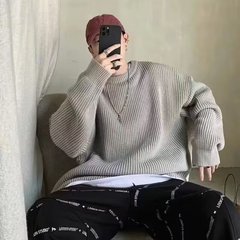 2023純色のプルオーバーの男性秋冬はシンプルで、丸首のニットの香港風がゆったりしています。