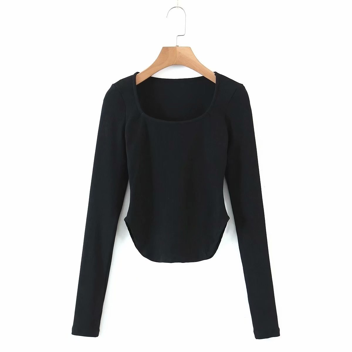  irregular hem square neck long sleeve knitted T-shirt  NSAM32041