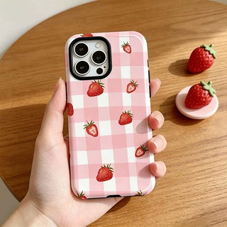 菲林二合一手机壳iPhone17/15格纹草莓16pro/13/14苹果保护12/11