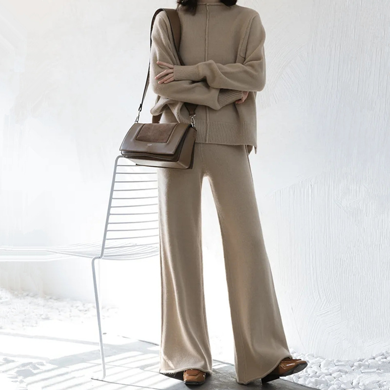 Age-Reducing and Slimming Knit Set 2026 New Stylish Women's Split Sweater and Wide-Leg Pants Fashion Autumn and Winter Two-Piece Set Age-Reducing and Slimming Knit Set 2026 New Stylish Women's Split Sweater and Wide-Leg Pants Fashion Autumn and Winter Two-Piece Set