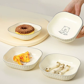 奶油风吐骨碟家用吐骨头盘碟塑料餐桌食品级可爱小熊小菜碟零食碟