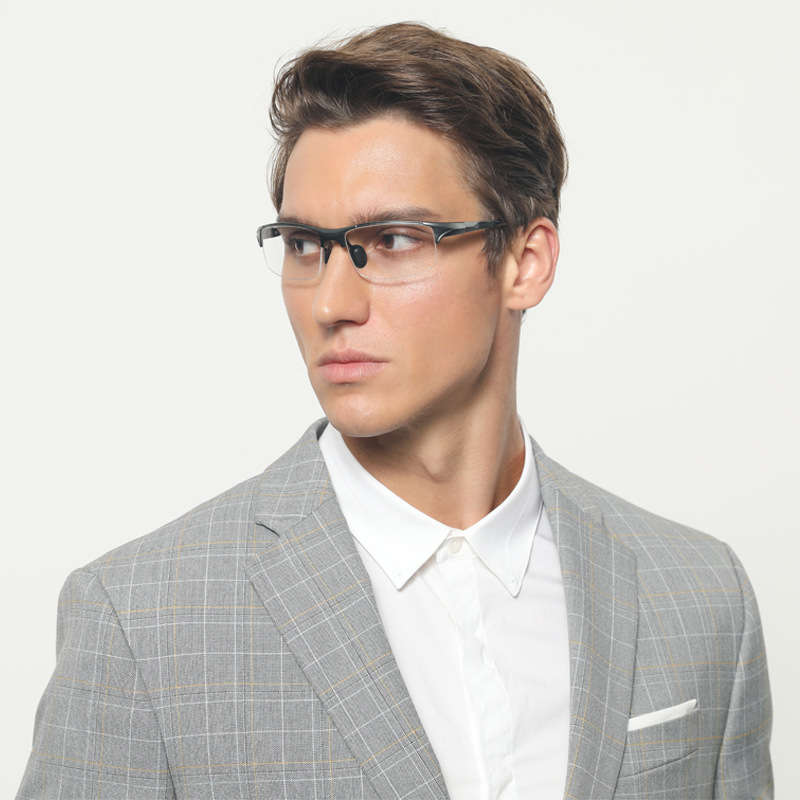 Aluminum-Magnesium Half-Frame Glasses 8177 Men's Outdoor Cycling Sports Glasses Large Frame Eye Protection Optical Glasses Myopia Glasses Frame