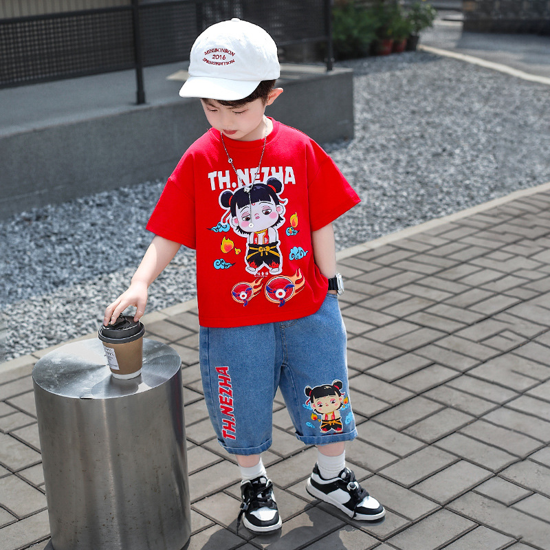 7856 Ropa para niños Traje de manga corta de moda de manga corta de verano para niños 2025 Nuevo vestido de verano para bebés Ropa de celebridades de Internet