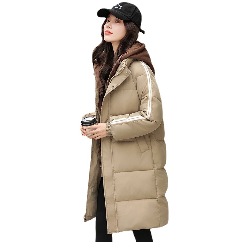 2024 nuevo algodón de invierno falso de dos piezas de chaqueta de estudiante largo y medio vestido de pan con capuz nuevo estilo coreano