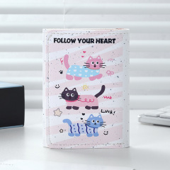かわいい猫猫三つ折りバッグ証明書バッグ保護カバー多機能カードバッグレディース財布携帯カップル収納カードケース