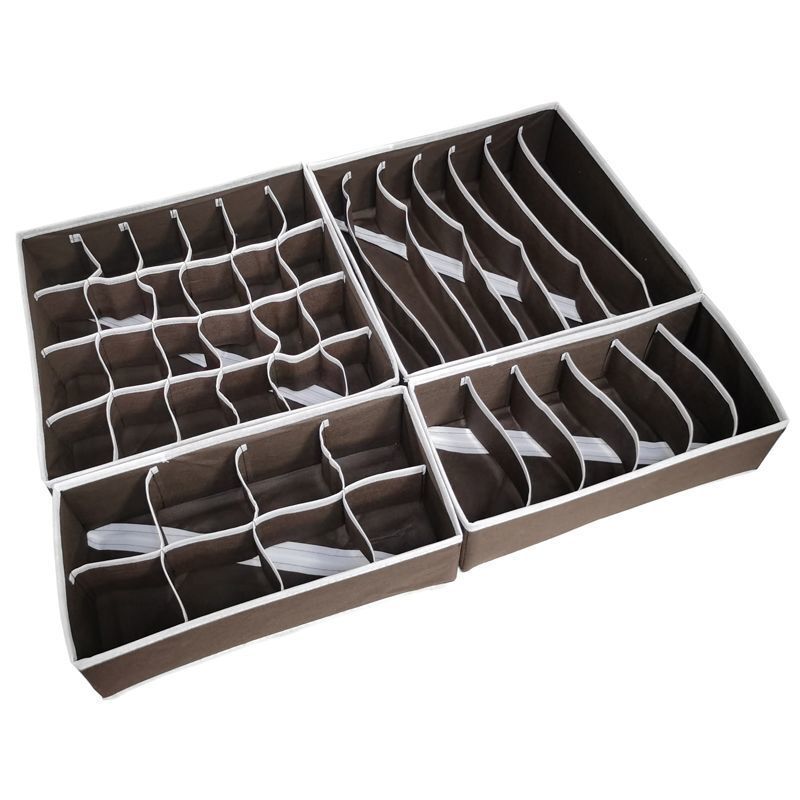 ベージュグレー千鳥格子下着収納ボックス4点セットチェック柄下着靴下ブラジャー衣類収納ボックス生地|undefined