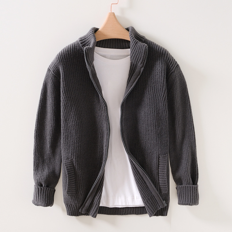 L966 Automne/Hiver Col Montant Tricoté Cardigan Édition Coréenne Polyvalent Vêtements D'extérieur Pull Top Coat Homme_voghion.com