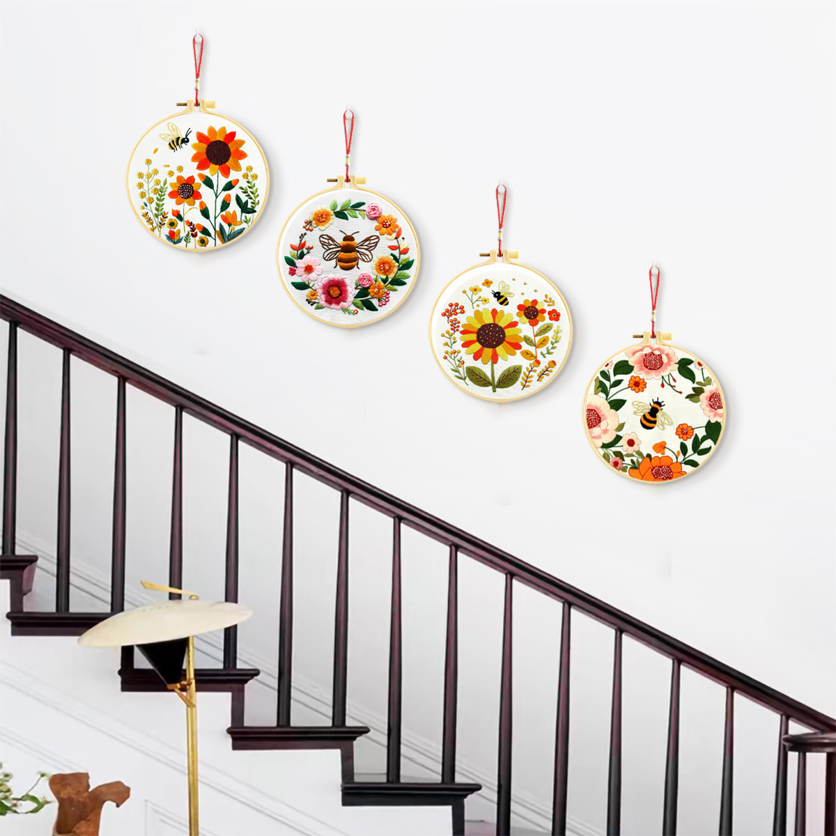 Mona Lisa bordado real bordado cruz girasol abeja colección nueva simulación de viento floral decoración bordada a mano