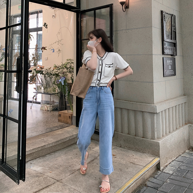 テンセルデニムパンツ レディース ゆったりストレート 夏用 九分丈 薄手 ハイウエスト ワイドレッグ 着痩せ効果 アイスシルクパンツ|undefined