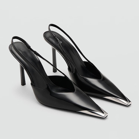 Black Stilettos Sandals 2025 Autumn New Style Metal-Toe Women's Black Sexy Versa