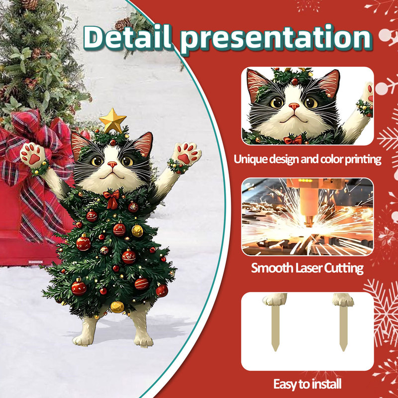 亚马逊新款圣诞猫猫金属工艺品摆件家居镂空园林装饰户外地插跨境|undefined