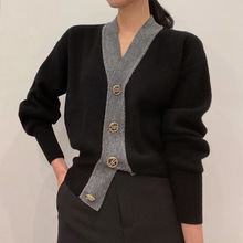 韩国女装东大门高货秋季撞色包芯纱加厚毛衣针织开衫