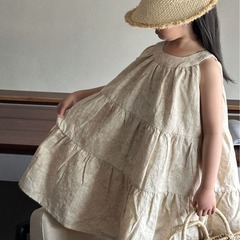 女寶寶公主裙2024春裝女童氣質仙美棉麻提花背心裙襯裙連衣裙兒童