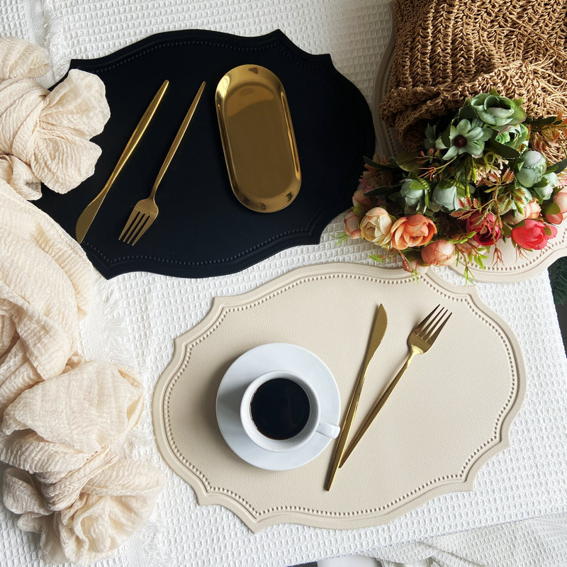 Imitation Leather Edge Retro Placemat Creative French Oval Insulation Mat Nordic Style Waterproof and Oil-Proof Home Dining Table Mat