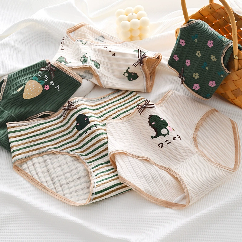 Трансграничное дышащее нижнее белье с мультяшным динозавром и цветочным принтом, женские милые японские милые трусы для девочек-студентов с принтом