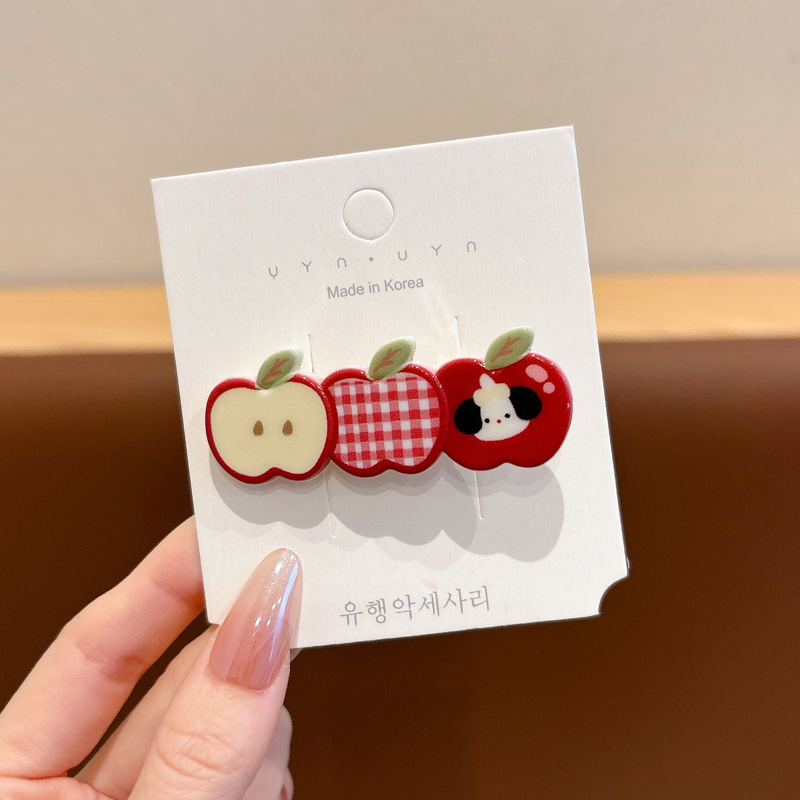 Hermosos clipes de cabello de manzana de dibujos animados Otoño Invierno Corazón de la niña clip de boca de pato clip de cabello frangeo clip de borde lateral clip de cabello adornamiento