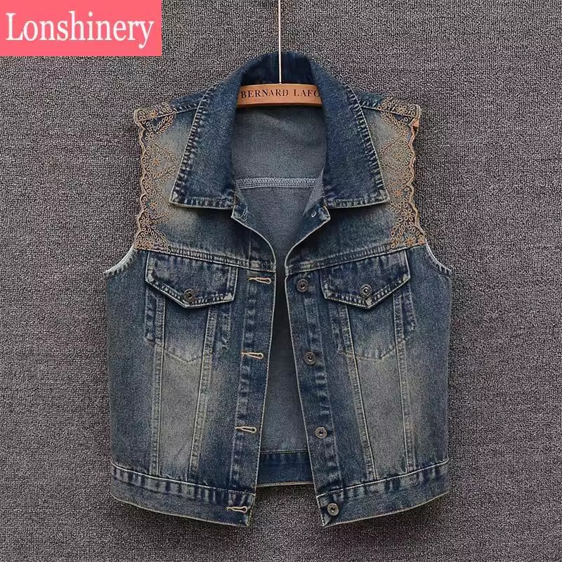 Chinese retro embroidered denim vest, short style, 2026, new sleeveless vest for layering.