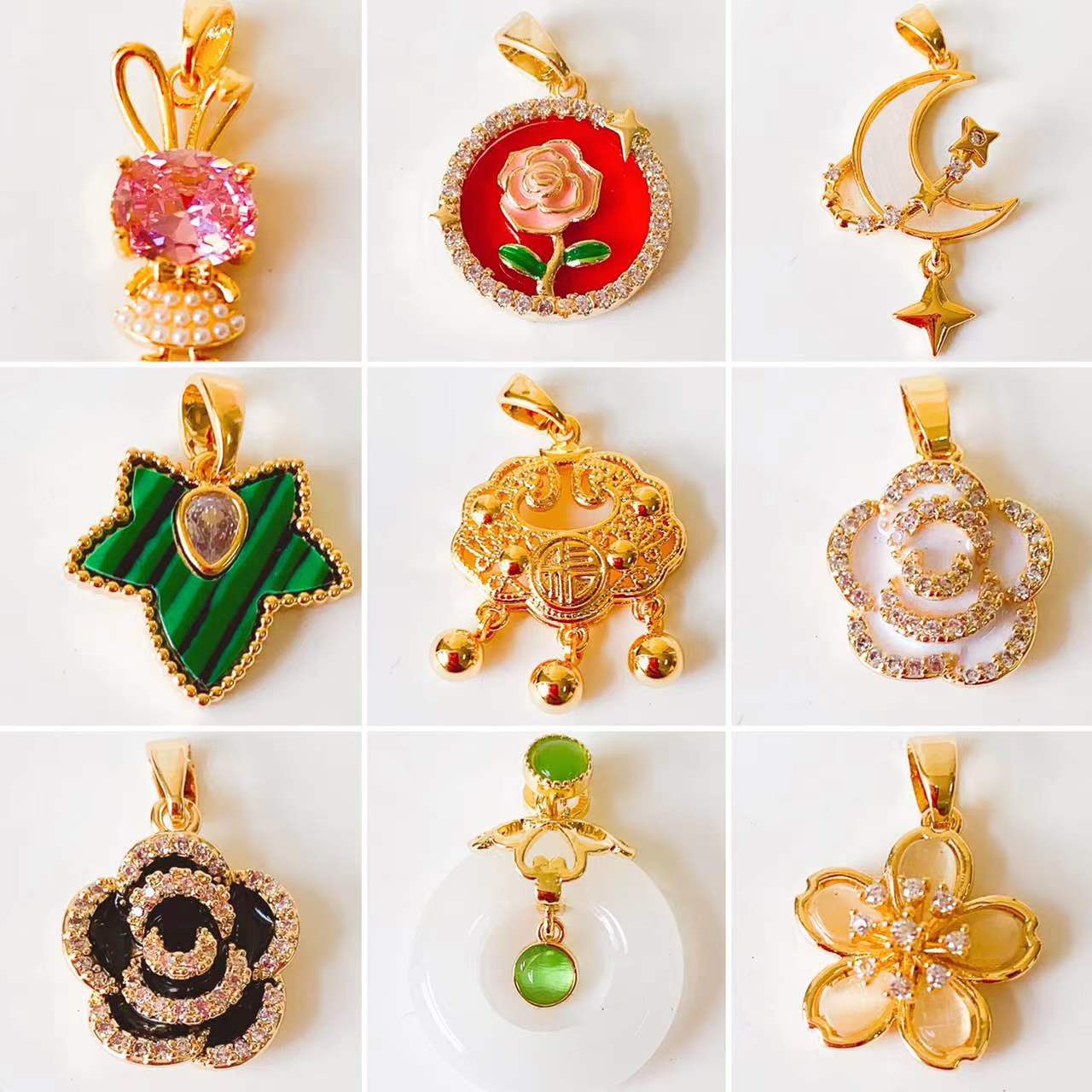 1 Piece Copper Artificial Pearls Cat's Eye Stone Zircon Geometric Charms Jewelry Accessories display picture 2