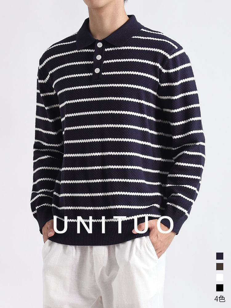 La ropa de hombre de estilo antiguo suéter de piña para hombre lujoso camiseta polo de manga larga de lujo camiseta de punto con solapa