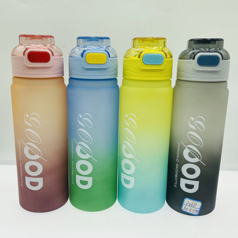 Shanghe taza de paja de color degradado deportes de alto aspecto para hombres y mujeres taza de plástico esmerilado taza de agua portátil para estudiantes