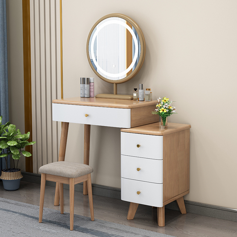 Gabinete de almacenamiento de mesa de maquillaje de madera maciza comedor de dormitorio pequeño tipo moderno simple meseta de cabezal de cama retráctil integral
