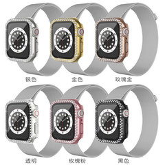 適用蘋果手錶殼Applewatch保護殼PC電鍍鑲鑽鋼化膜一體iwatch表殼