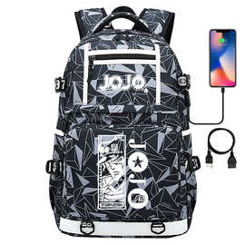 日漫乔乔的奇妙冒险印花USB青少年学生书包男女休闲旅行双肩背包