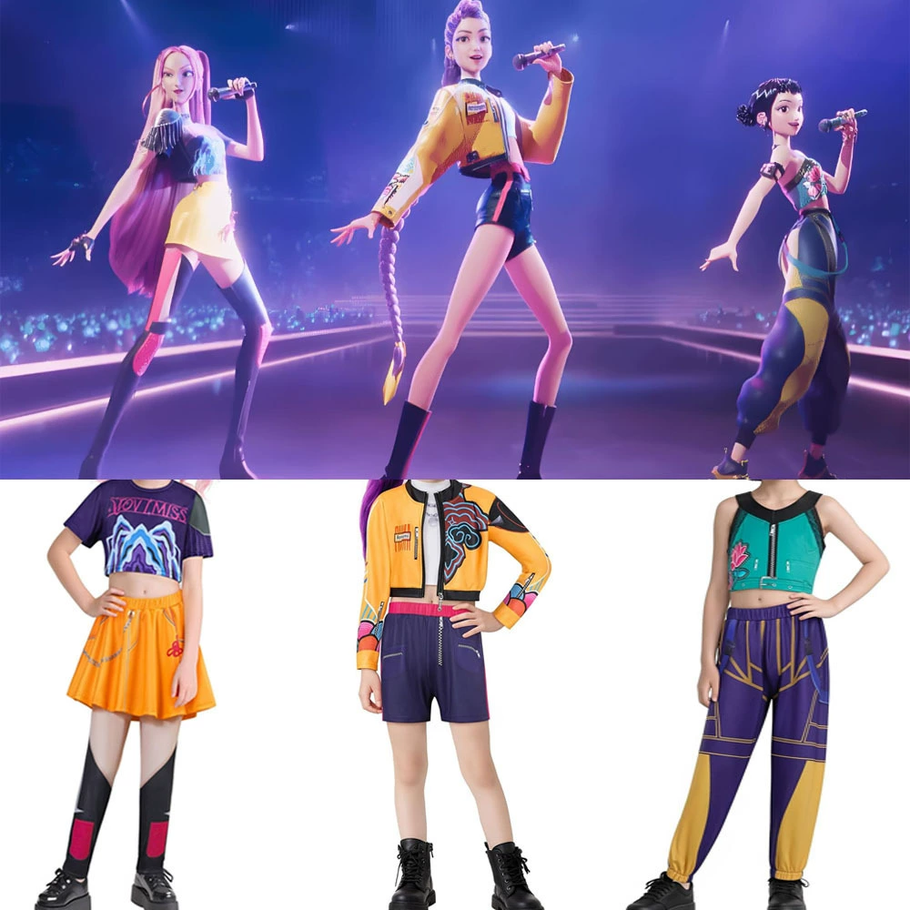 2025 Новый костюм для выступлений COS K-pop Girl Group K-POP Hunter Girl Group Персонаж Руми 3D Платье Детский набор