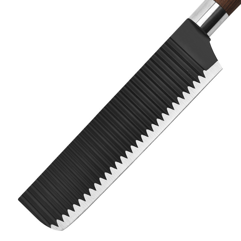 En stock suministro de pintura en aerosol cuchillo cilindro mango de ángulo recto patrón de onda de seis piezas traje de cuchillos de acero inoxidable traje de negocios regalos