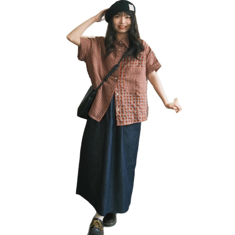越境日本婦人服 秋のチェック柄シャツ 薄手日焼け止めブラウス トップス 越境人気商品 フレンチスタイル 大きいサイズ カジュアルアウター|undefined