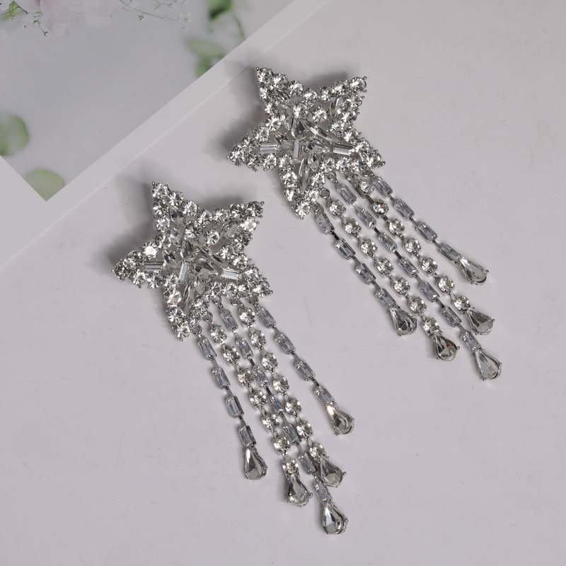 1 Pair Simple Style Star Plating Inlay Alloy Rhinestones Drop Earrings display picture 2