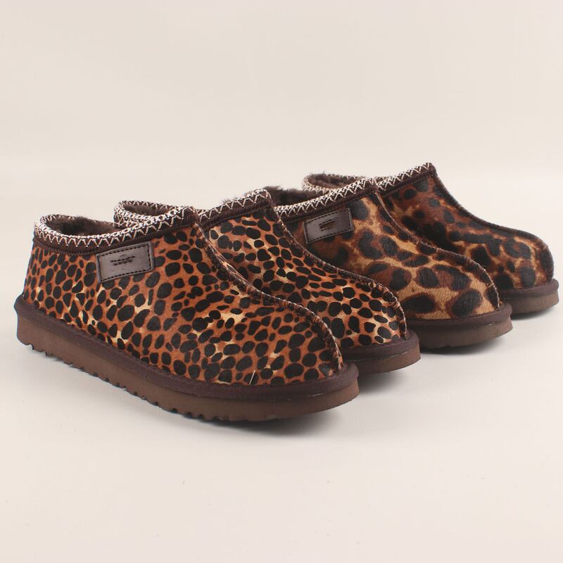 2024 Women's Casual Tasman Slip-On Loafers Genuine Leather Warm Cotton Shoes Large Size Snow Boots Leopard Print