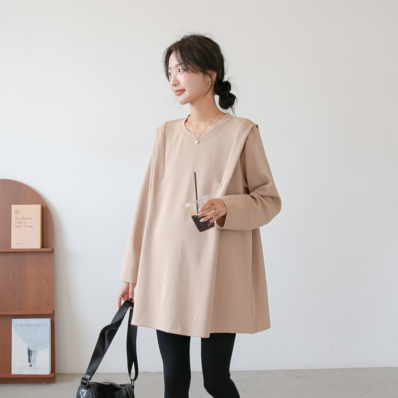 孕妇装秋冬T恤韩版韩版中长款孕妇上衣上衣T恤长袖德绒打底衫潮|undefined