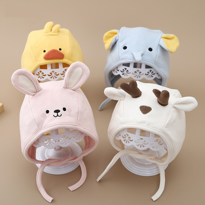 Sombreros para bebés otoño y invierno algodón protector de orejas primavera y otoño bebés pequeños meses de edad recién nacidos a prueba de viento invierno dibujos animados