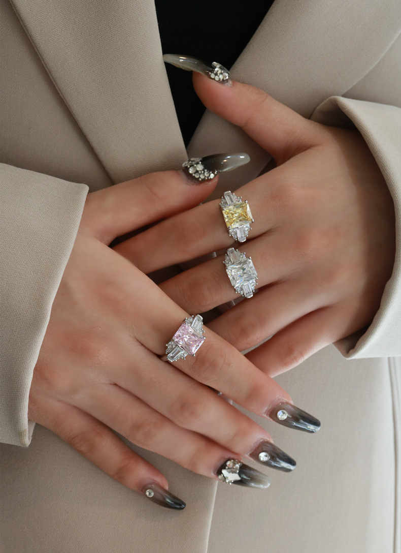 Fashion Geometric Sterling Silver Inlay Zircon Rings 1 Piece