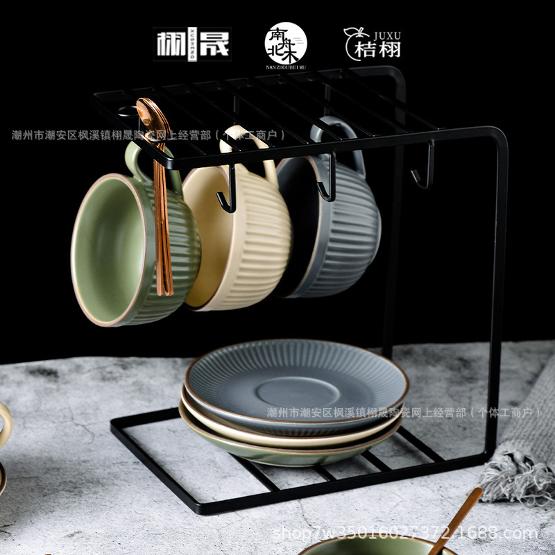 Juego de tazas de café de cerámica retro, orejas colgantes, tazas de café con flores, tazas de cafetería, platos, tazas de café en casa de familia, tazas de té