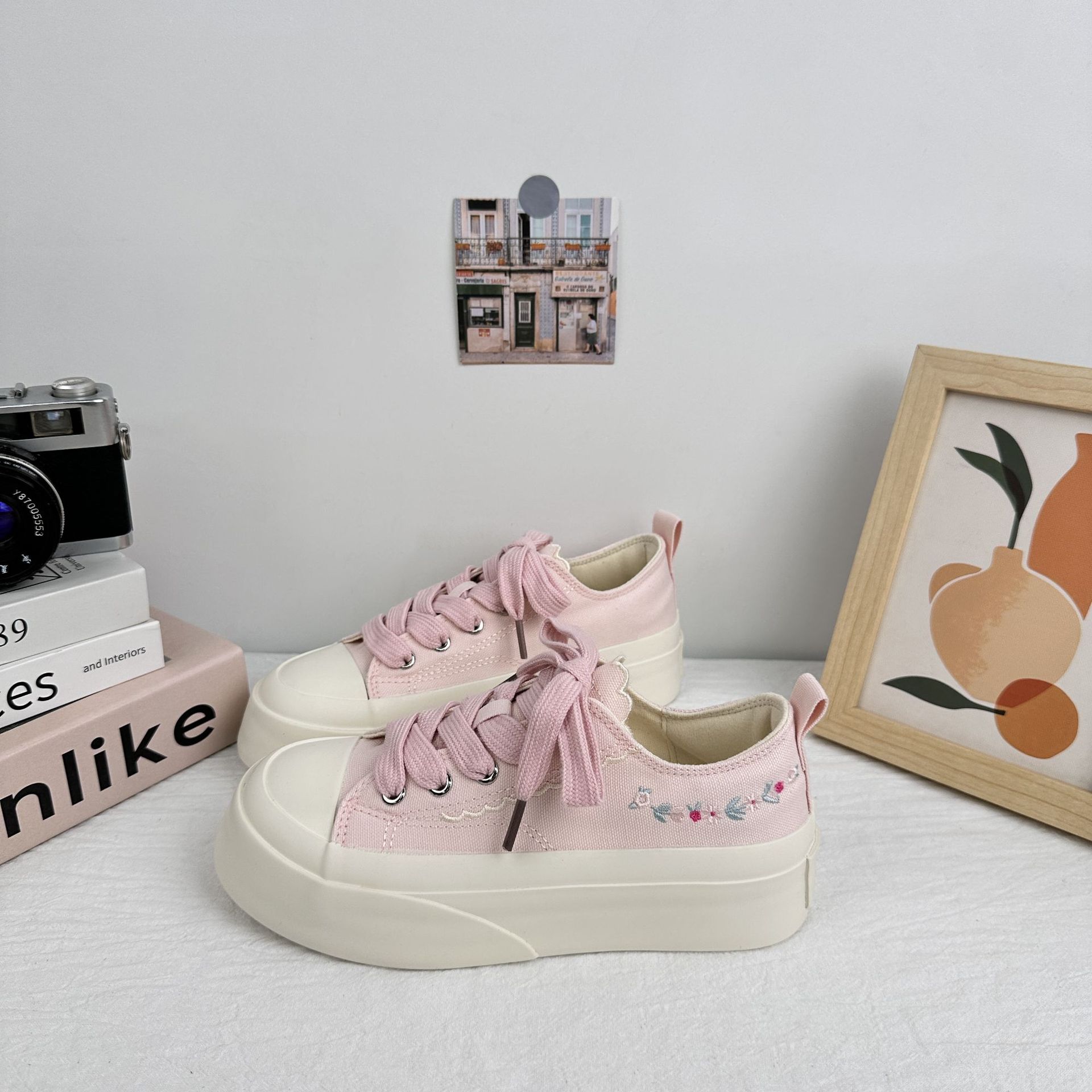 Zapatos de plataforma de onda lejana, zapatos de moda para mujer, 2025, zapatos de lona de nicho de todo fósforo, zapatos de mujer de verano, zapatos blancos, zapatillas casuales image 4