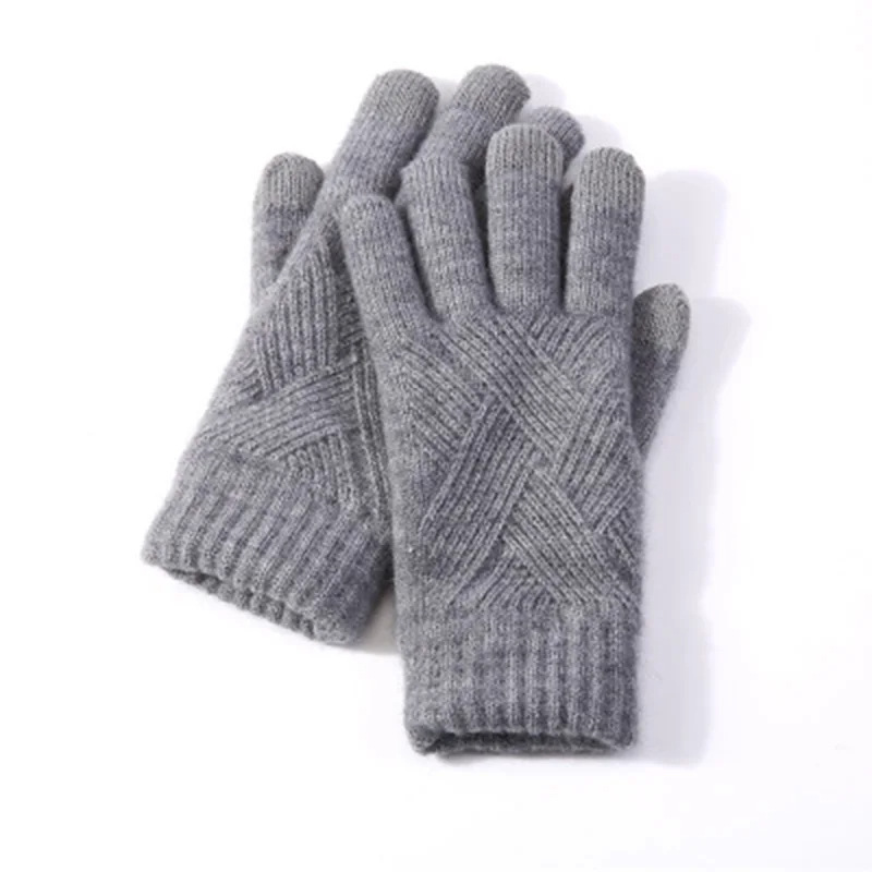 Fashionable Women's Autumn and Winter Double-layer Velvet Thickeneded Touch Screen Knitted Gloves for Men's Outdoor Sports Cold-proof Cycling to Heattech