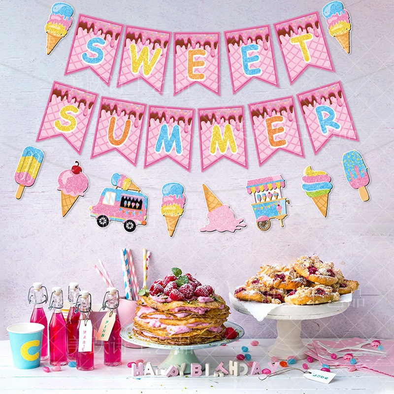 Decoración de fiesta de verano transfronteriza, bandera, decoración de playa tropical hawaiana, bandera, bandera, decoración colgante, flor