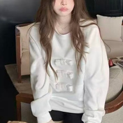 蝴蝶结圆领长袖白色卫衣女2025新款巨好看的无帽短款上衣
