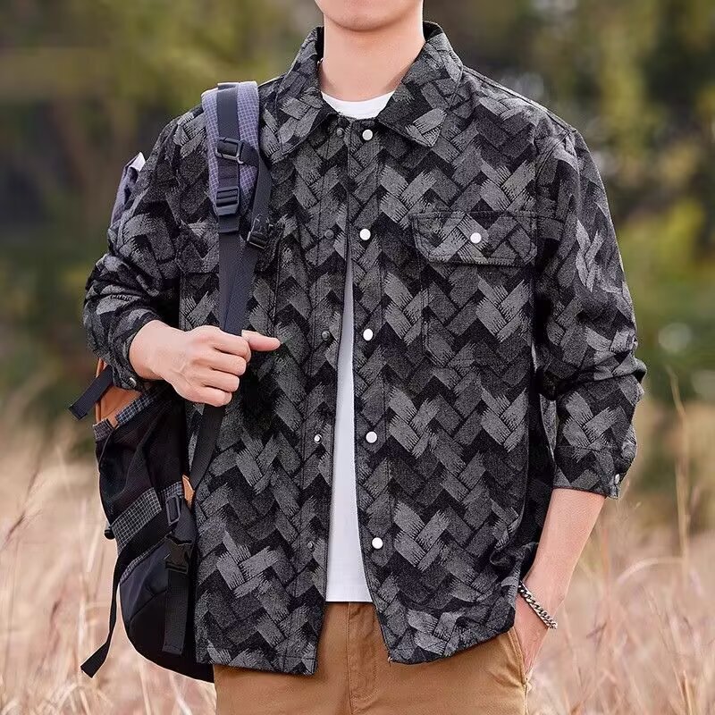 Extra Large Size Men's Work Jacket Shirt for Spring and Autumn, Plus-Size, Extra Loose Denim Jacket Extra Large Size Men's Work Jacket Shirt for Spring and Autumn, Plus-Size, Extra Loose Denim Jacket